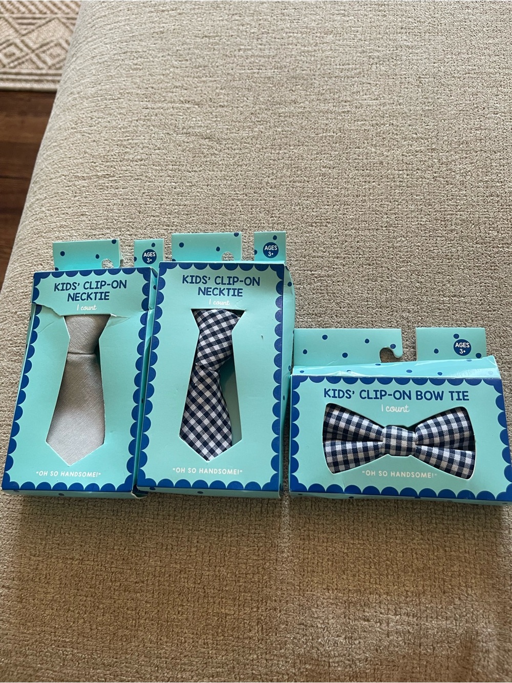 Kids Clip-On Neck Tie & Bow Tie Set - Navy Gingham & Light Blue